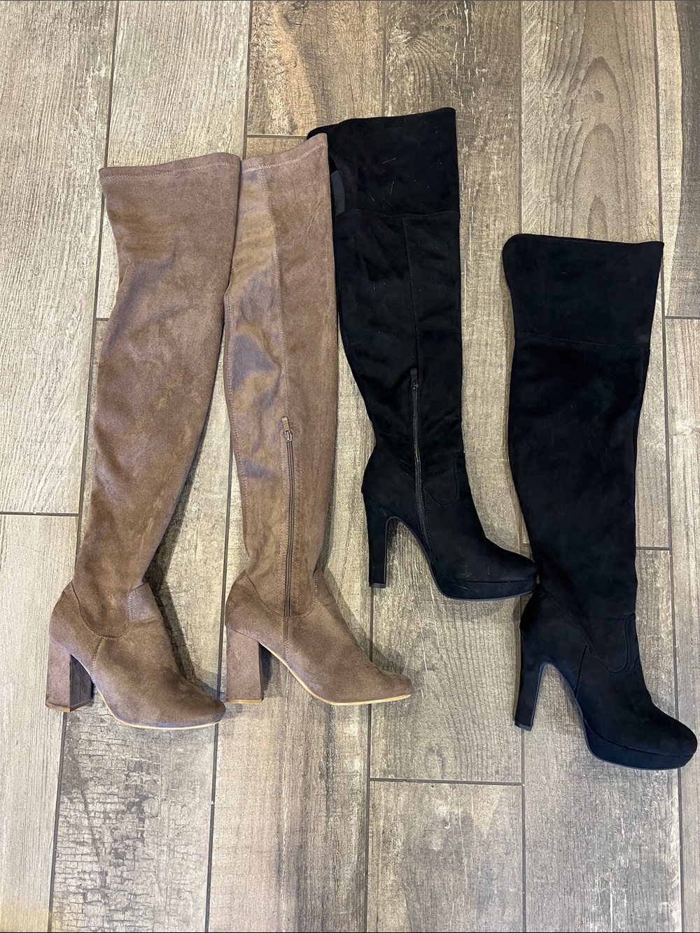 2 Pairs Brown and Black Women's Over-the-Knee Suede Boots